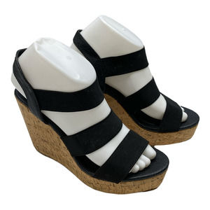 London Rebel Strappy Cork Wedges Size W6